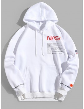 American Flag Patched Drawstring Pocket Hoodie - White L