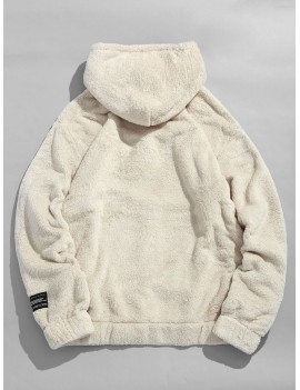 Solid Pouch Pocket Fluffy Hoodie - Warm White L