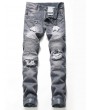 Pleated Patchwork Spliced Faux Zipper Pocket Ripped Jeans - Slate Blue 38