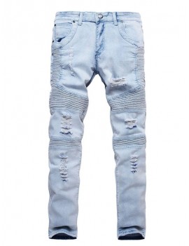 Drape Ripped Design Zip Fly Jeans - Jeans Blue 32