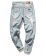 Destroy Wash Faded Scratch Long Straight Casual Jeans - Baby Blue 32