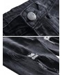 Destroy Wash Long Straight Ripped Denim Pants - Black 32