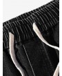 Letter Print Contrast Trim Spliced Drawstring Jogger Jeans - Black Xl