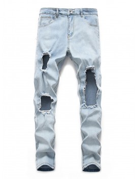 Big Hole Design Casual Jeans - Jeans Blue L