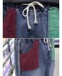 Distressed Colorblock Patchwork Pocket Drawstring Ripped Jeans - Blue Xs