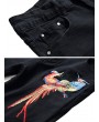 Floral Bird Embroidery Destroy Wash Long Jeans - Black 32