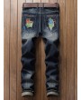 Colorful Destroy Wash Scratch Long Casual Jeans - Denim Dark Blue 34