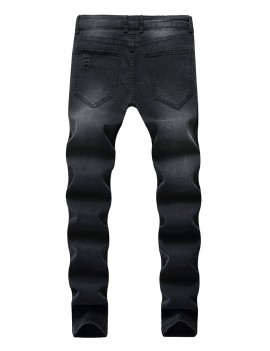 Destroy Wash Ripped Back Pocket Long Jeans - Black 34