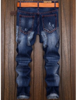 Patches Straight Leg Jeans - Denim Blue 32