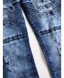 Ripped Decorated Zip Fly Casual Jeans - Blue L