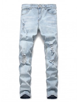Light Wash Distressed Decoration Casual Jeans - Jeans Blue Xl