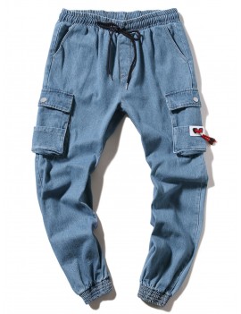 Solid Color Casual Jogger Jeans - Denim Blue M