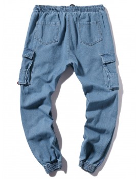 Solid Color Casual Jogger Jeans - Denim Blue M
