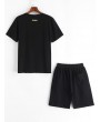 Scenery Letter Graphic Print T-shirt And Shorts - Black L