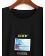 Scenery Letter Graphic Print T-shirt And Shorts - Black L