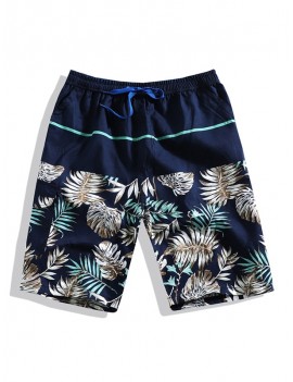 Tropical Leaf Print Board Shorts - Blue Xl