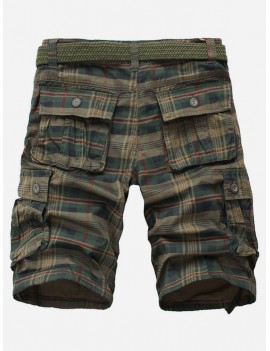 Plaid Print Multi-pocket Cargo Shorts - Deep Green 38