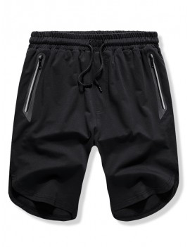 Solid Color Side Slit Casual Shorts - Black M