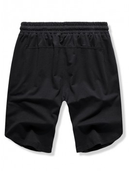 Solid Color Side Slit Casual Shorts - Black M