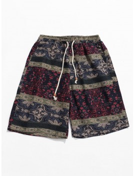 Ethnic Tribal Floral Print Shorts - Multi M