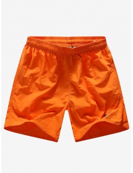 Solid Color Embroidery Letters Print Neon Board Shorts - Orange S