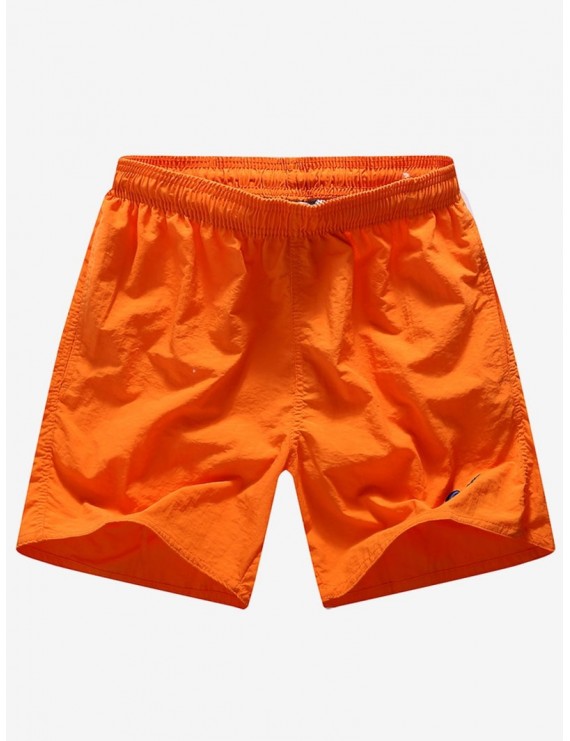 Solid Color Embroidery Letters Print Neon Board Shorts - Orange S