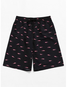 Shark Allover Print Board Shorts - Black L