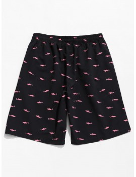 Shark Allover Print Board Shorts - Black L