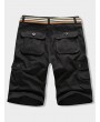 Button Flap Pocket Solid Color Zipper Fly Shorts - Black 32