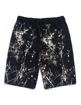 Sparkling Splatter Print Drawstring Shorts - Black M