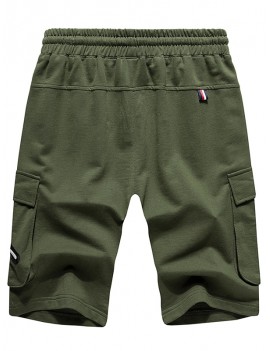 Elastic Drawstring Solid Color Shorts - Army Green L