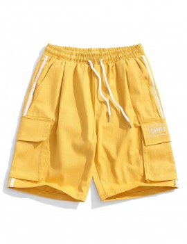 Striped Trim Casual Elastic Shorts - Yellow M