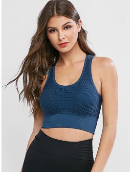 Solid Color Hollow Out U Neck Sports Bra - Peacock Blue M