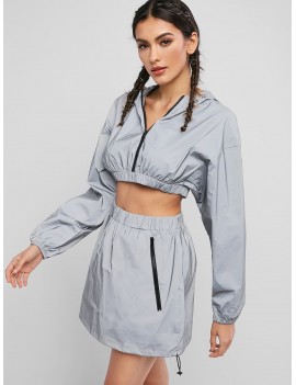 Cropped Zip Up Reflective Hoodie - Gray Cloud S