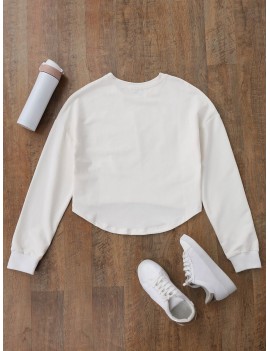 High Low Floral Applique Sweatshirt - White S