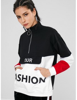 Color Block Pouch Graphic Sports Sweatshirt - Black L