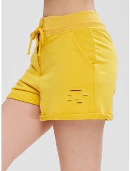 Distressed Pocket Rolled Shorts - Yellow Xl