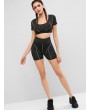Cropped Scoop Top And Biker Shorts Sports Suit - Black M