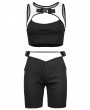 Cut Out Buckle Gym Top And Shorts Set - Black M
