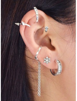 6Pcs Rhinestone Decorate Earrings - Silver