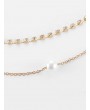 Alloy Faux Pearl Rhinestone Double Layered Necklace - Gold