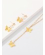 Butterfly Pendant Necklace And Butterfly Drop Earrings Set - Gold