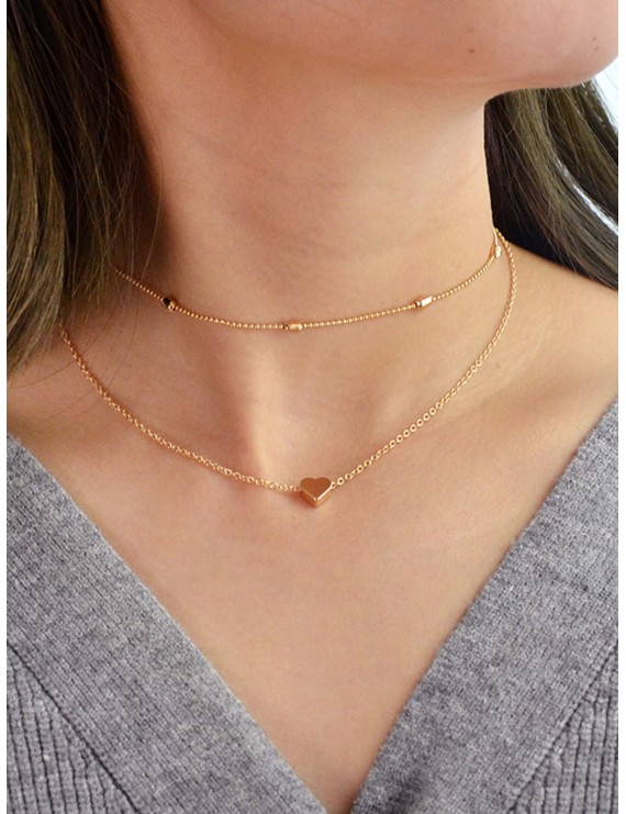 2Pcs Heart Collarbone Necklace Set - Gold