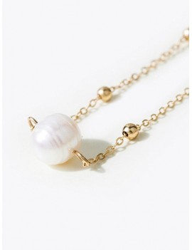 Faux Pearl Collarbone Necklace - Golden
