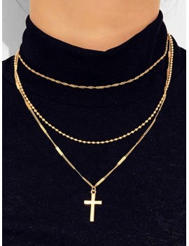 Cross Pendant Layered Necklace - Gold