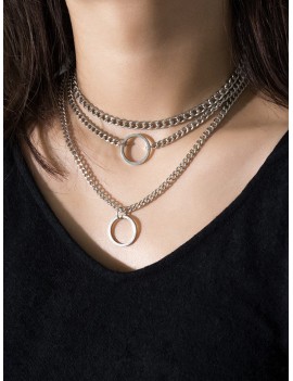 Round Ring Design Chain Necklace - Silver