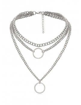 Round Ring Design Chain Necklace - Silver