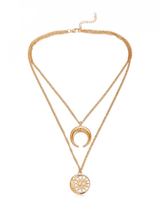 Crescent Moon Sun Pendant Necklace - Gold