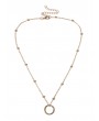 Circle Pendant Beaded Collarbone Necklace - Gold