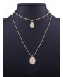 Alloy Engraved Goddess Oval Pendant Necklace Set - Golden